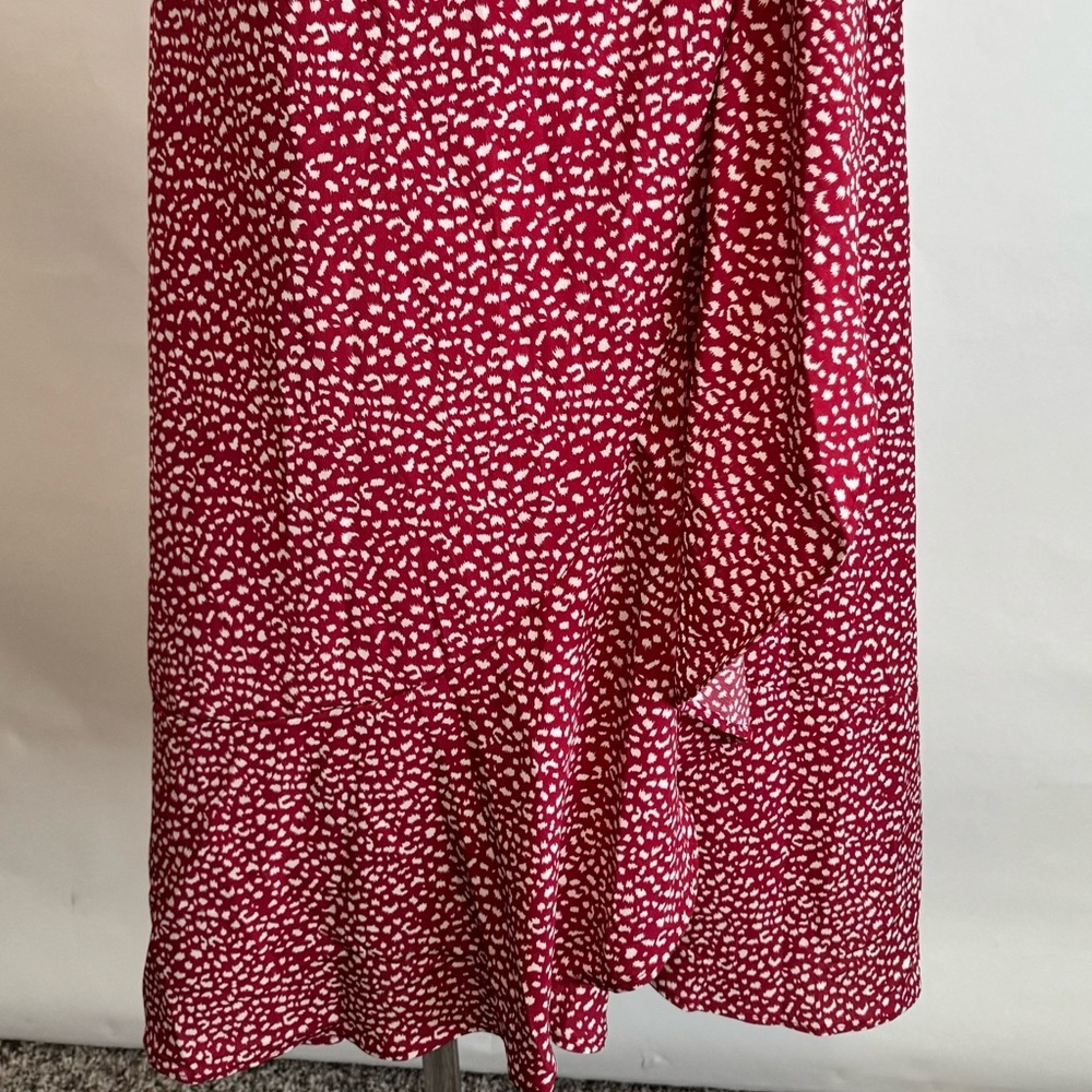 Red Ruffled Wrap Midi Dress Size S/M - Picture 5 of 9